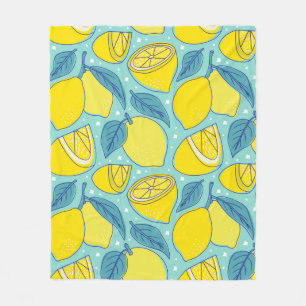 Vintage lemon fresh tropical fruit seamless patter fleece blanket