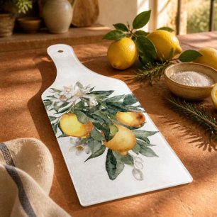 Vintage Lemon Fruit Design Decorative Glass  Cutting Board