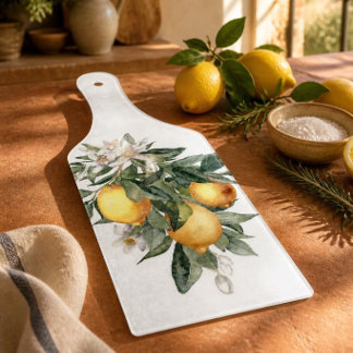 Vintage Lemon Fruit Design Decorative Glass Cutting Board