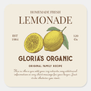 Vintage Lemon Fruit Lemonade Juice Product Label