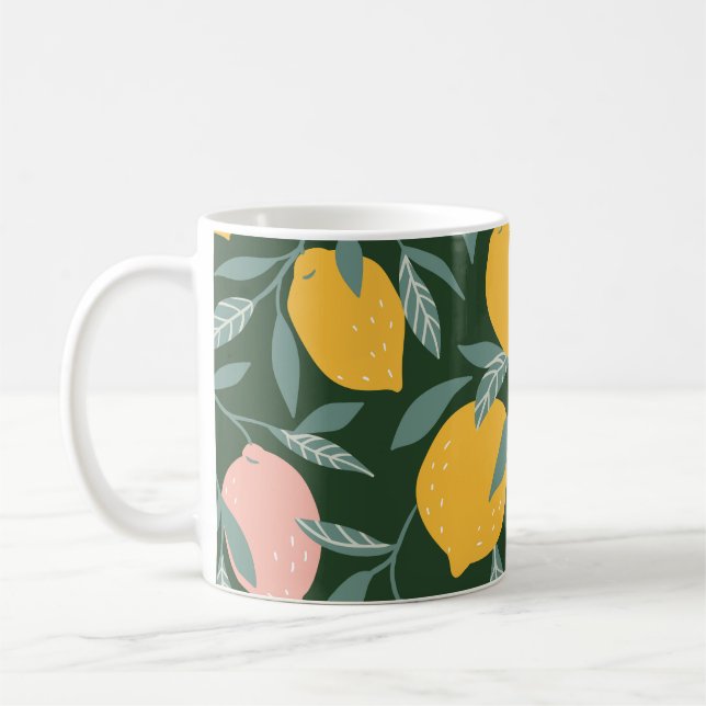 Vintage Lemon Fruit Seamless Pattern Coffee Mug (Left)