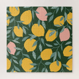 Vintage Lemon Fruit Seamless Pattern Jigsaw Puzzle