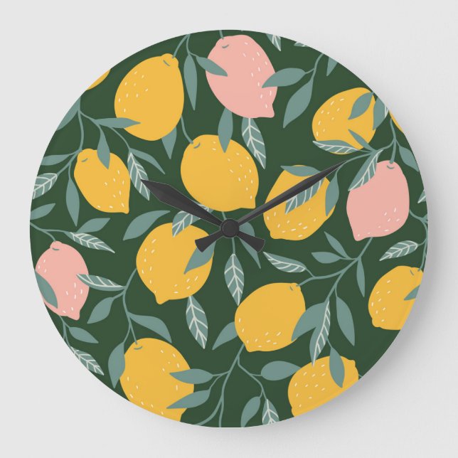 Vintage Lemon Fruit Seamless Pattern Large Clock (Front)