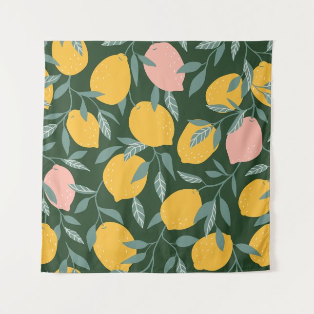 Vintage Lemon Fruit Seamless Pattern Tapestry (Front)