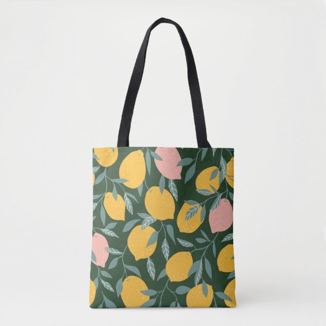 Vintage Lemon Fruit Seamless Pattern Tote Bag (Front)