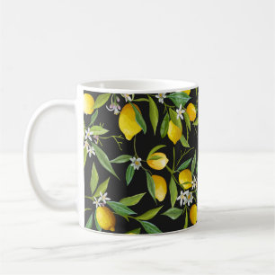 Vintage lemon fruits and flowers on dark backgroun coffee mug