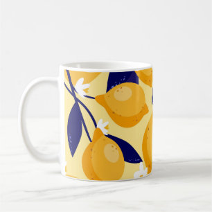 Vintage lemon fruits: food pattern. coffee mug