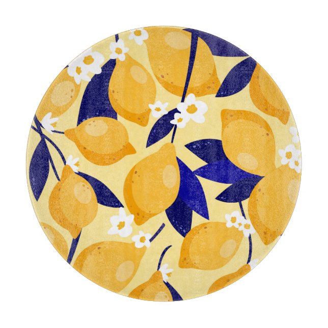 Vintage lemon fruits: food pattern. cutting board (Front)