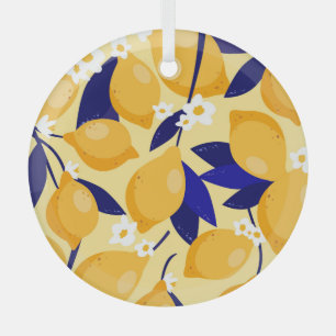 Vintage lemon fruits: food pattern. glass tree decoration