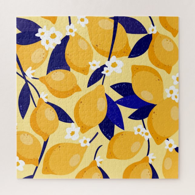 Vintage lemon fruits: food pattern. jigsaw puzzle (Vertical)