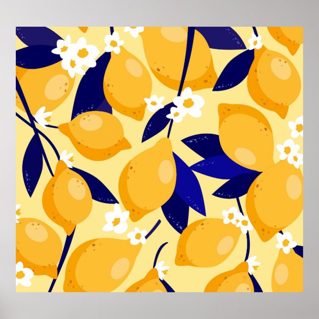 Vintage lemon fruits: food pattern. poster (Front)