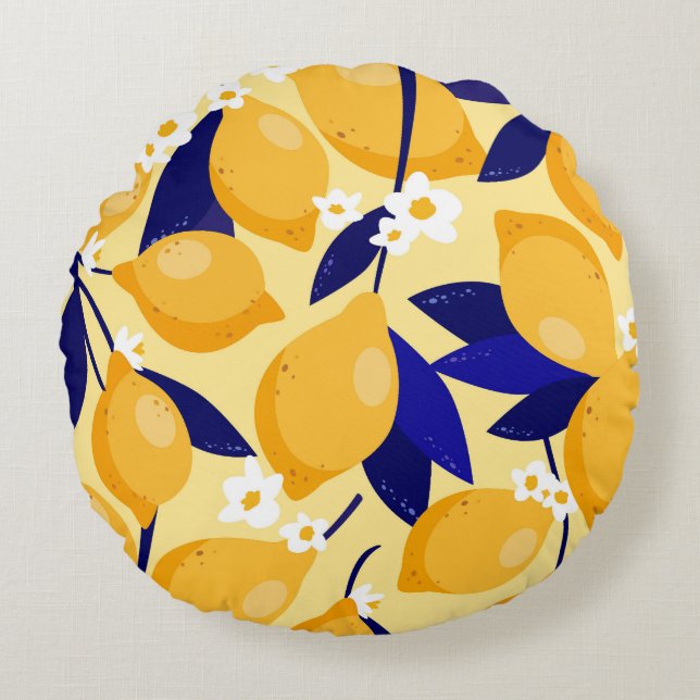 Vintage lemon fruits: food pattern. round cushion (Front)