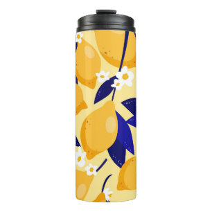 Vintage lemon fruits: food pattern. thermal tumbler