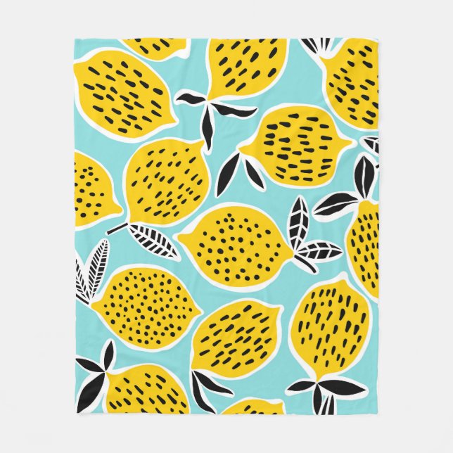 Vintage Lemon: Hand-Drawn Seamless Pattern Fleece Blanket (Front)