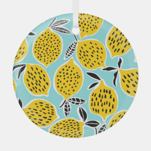 Vintage Lemon: Hand-Drawn Seamless Pattern Glass Tree Decoration