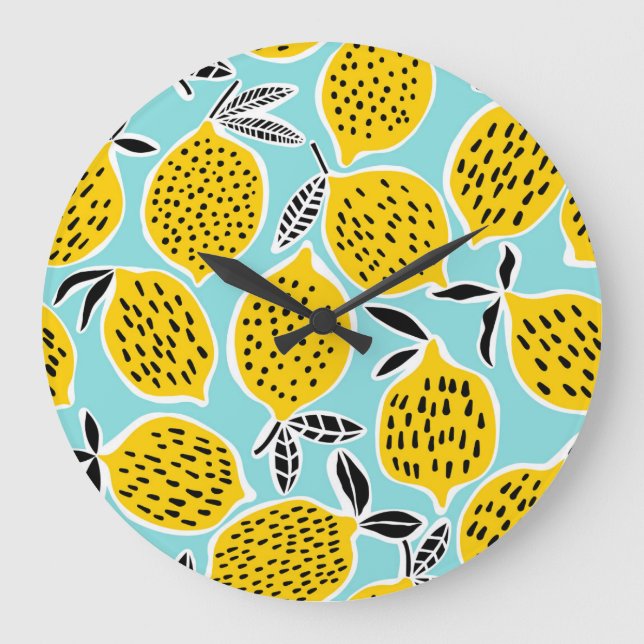 Vintage Lemon: Hand-Drawn Seamless Pattern Large Clock (Front)