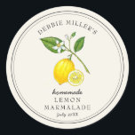 Vintage Lemon on off white Jam jar Classic Round Sticker<br><div class="desc">Elegant Personalised hand painted watercolor vintage style Lemon,  marmalade/ lemon curd label. Use for your homemade jam's or anything you choose. Makes great gift. Fill your information on label and enjoy.</div>