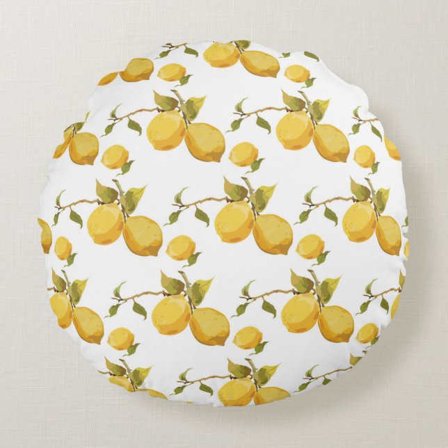 Vintage lemon pattern round cushion (Front)