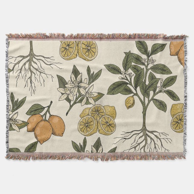 Vintage Lemon Pattern Throw Blanket (Front)
