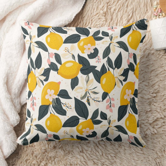 Vintage Lemon & Pink Blossom Pattern Cushion (Blanket)
