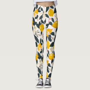 Vintage Lemon & Pink Blossom Pattern Leggings