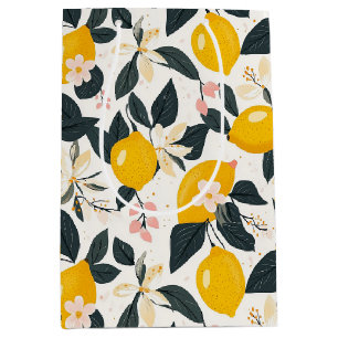 Vintage Lemon & Pink Blossom Pattern Medium Gift Bag