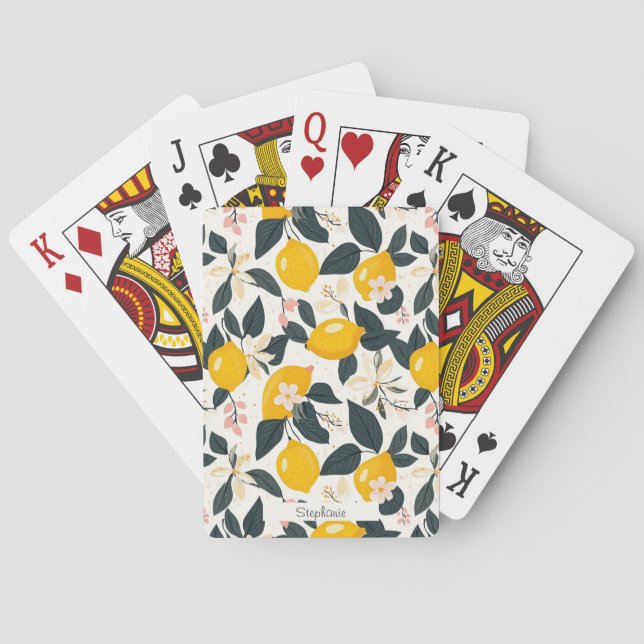 Vintage Lemon & Pink Blossom Pattern Playing Cards (Back)