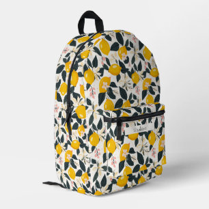 Vintage Lemon & Pink Blossom Pattern Printed Backpack