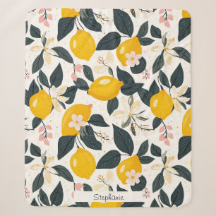 Vintage Lemon & Pink Blossom Pattern Sherpa Blanket