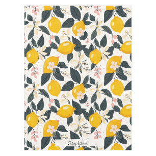 Vintage Lemon & Pink Blossom Pattern Tablecloth