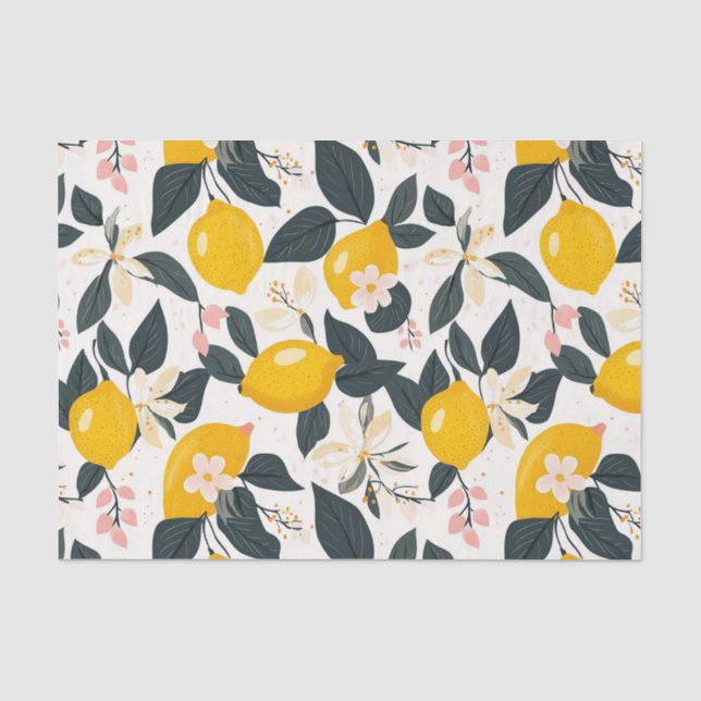 Vintage Lemon & Pink Blossom Pattern Tissue Paper (Front)