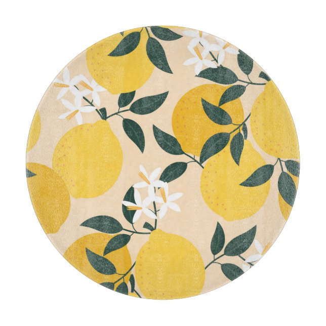 Vintage Lemon: Seamless Fruit Texture. Cutting Board (Front)