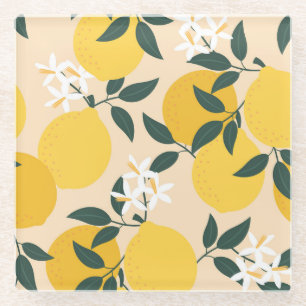 Vintage Lemon: Seamless Fruit Texture. Glass Coaster