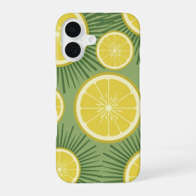 Vintage Lemon Sun Pattern iPhone 16 Case (Back)
