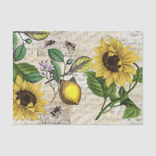 Vintage Lemon Sunflower Music Tissue Paper (Front)