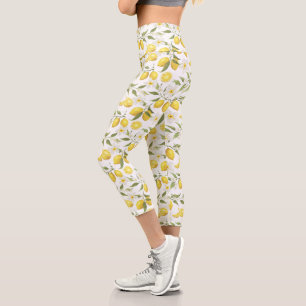 Vintage Lemon Tree Pattern Capri Leggings