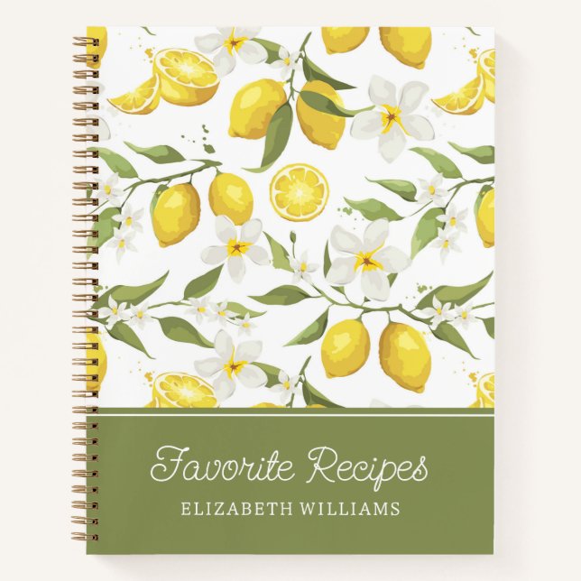 Vintage Lemon Tree Pattern | Favourite Recipes Notebook (Front)
