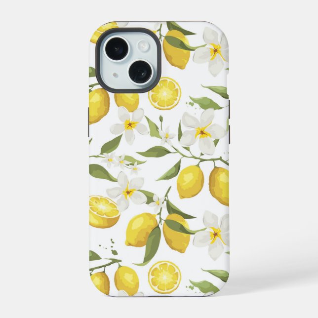 Vintage Lemon Tree Pattern iPhone 15 Case (Back)