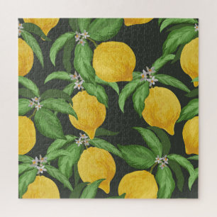 Vintage Lemon Tropical Pattern Jigsaw Puzzle