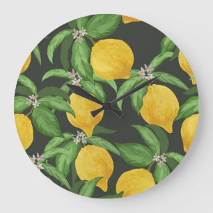 Vintage Lemon Tropical Pattern Large Clock