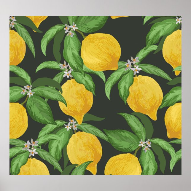 Vintage Lemon Tropical Pattern Poster (Front)