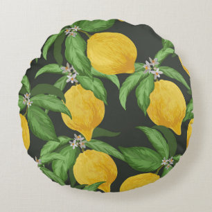 Vintage Lemon Tropical Pattern Round Cushion