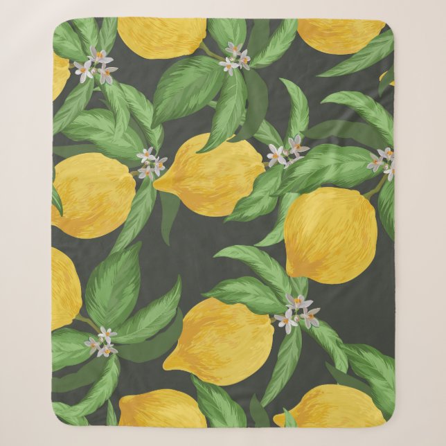 Vintage Lemon Tropical Pattern Sherpa Blanket (Front)
