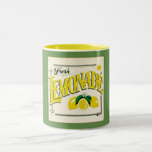 Vintage lemonade sign lemon fruit yellow green Two-Tone coffee mug