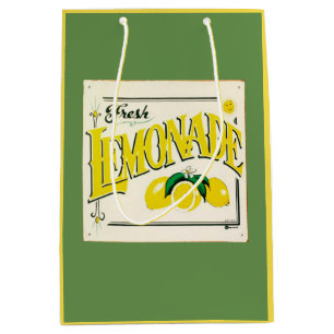 Vintage lemonade sign lemon fruit yellow grren medium gift bag