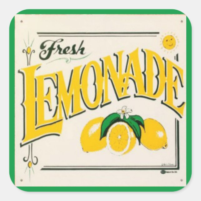 Vintage lemonade sign lemon summer fruit square sticker (Front)