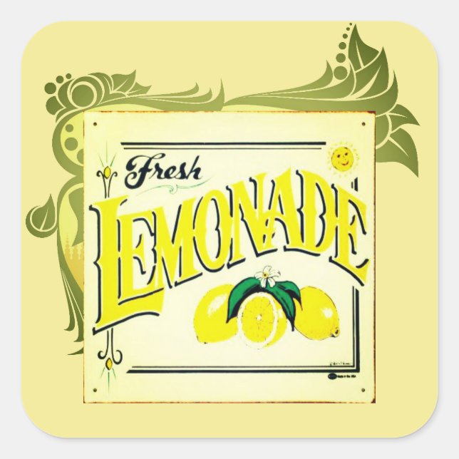 Vintage lemonade sign lemon summer fruit square sticker (Front)