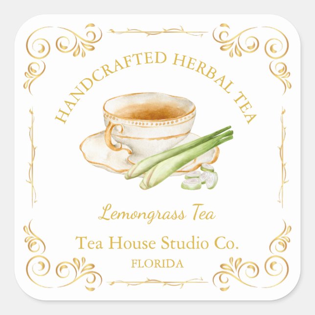 Vintage Lemongrass Tea Square Label (Front)