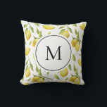 Vintage Lemons and Greenery Pattern Monogram Cushion<br><div class="desc">Monogram pillow featuring watercolor illustrations of lemon and foliage pattern. Personalise by adding your initials. This lemon pillow is perfect as a personalised gift. Matching items are available.</div>