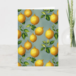 Vintage Lemons and Leaves Art Pattern on Grey Card